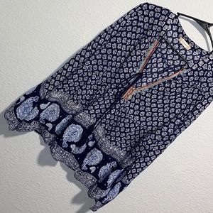 Long bell sleeve navy, white and pink shirt